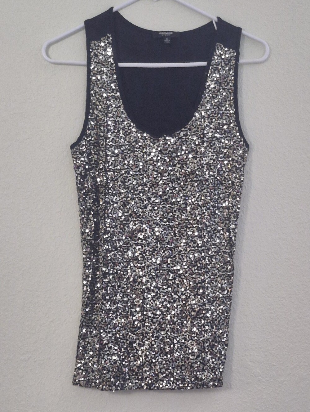 Premise Silver Sequin Scoop Neck Tank